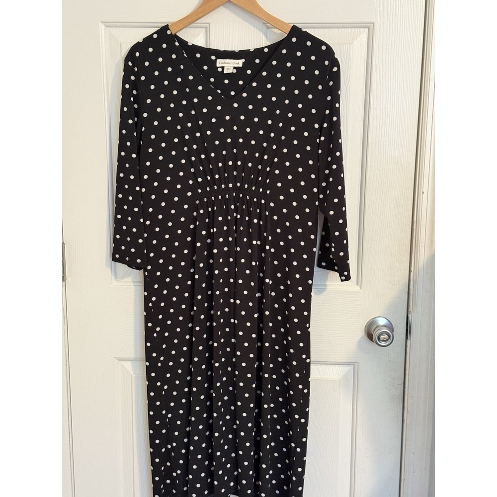 Cold Water Creek Black White Polkadot Women's Dress Size L 3/4 Sleeve Classic